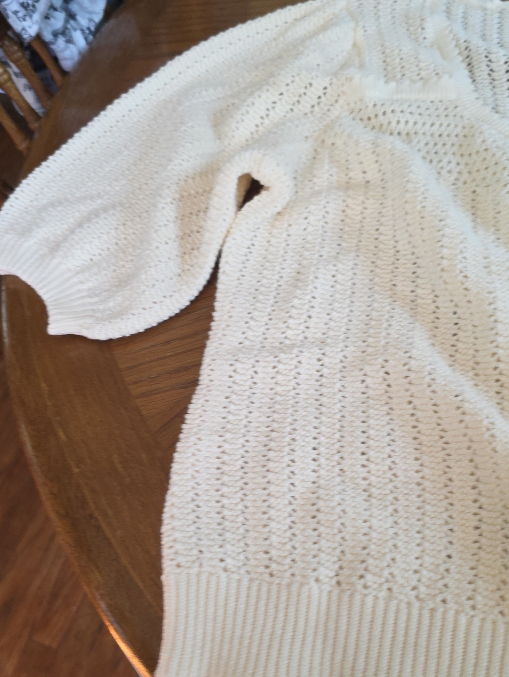 Women's Cream Open-Knit Crewneck Sweater